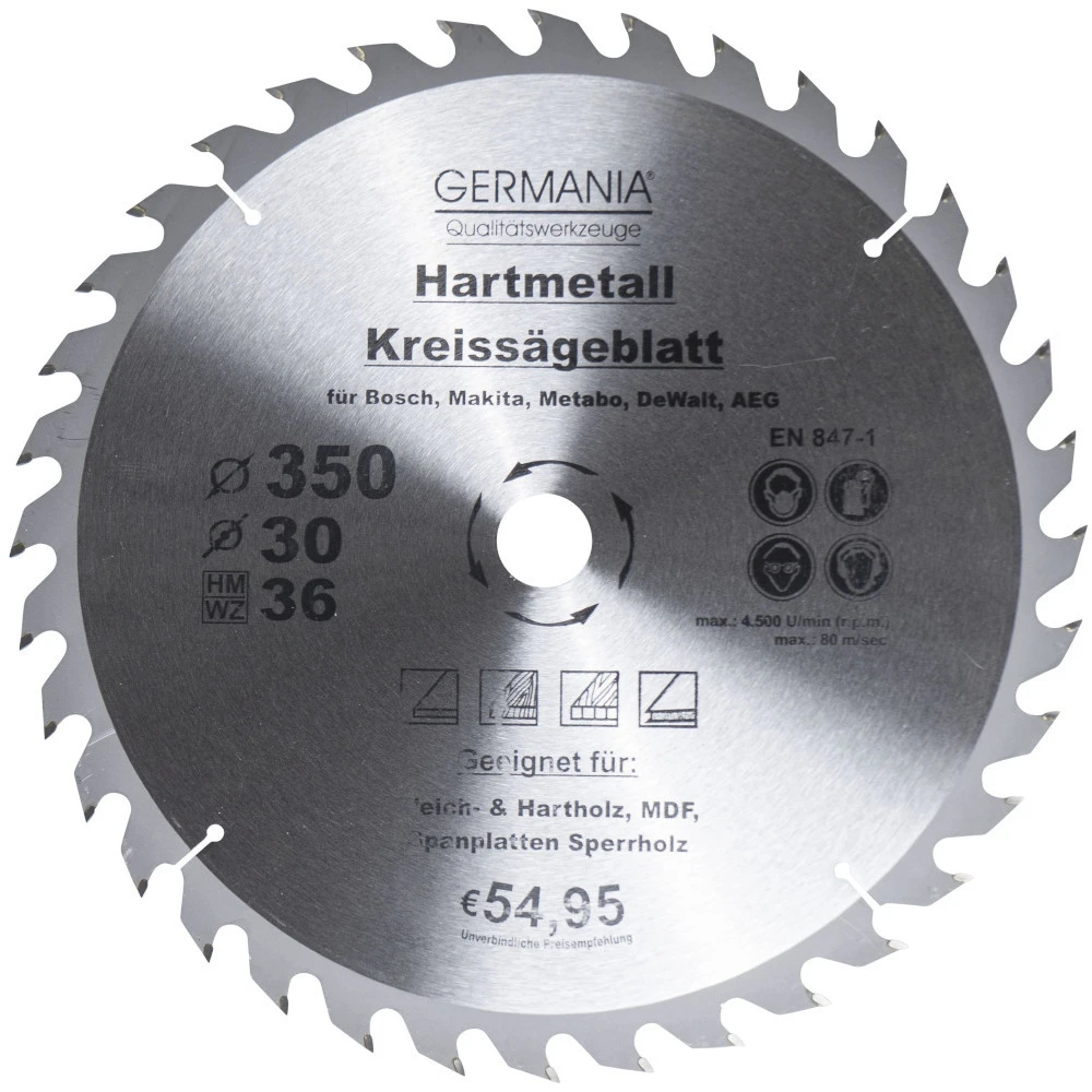 GERMANIA HM Kreissägeblatt Ø 350mm, 36 Zähne Für Holz 1 GERMANIA HM Kreissägeblatt Ø 350mm, 36 Zähne Für Holz